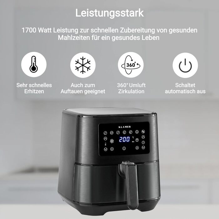 Аерофритюрниця KLAMER Duo 9L з двома кошиками, цифровим дисплеєм та 10 програмами, 3000 Вт, чорна