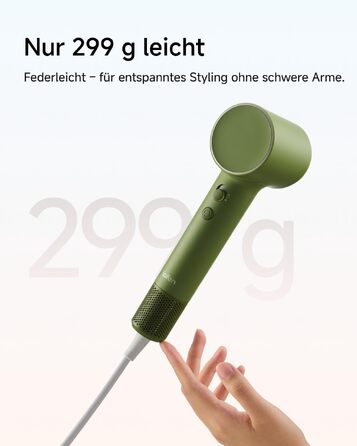 Фен для волосся Laifen Air Pro, швидкість повітряного потоку 20 м/с, легкий (299 г), колір: джунглі-зелений