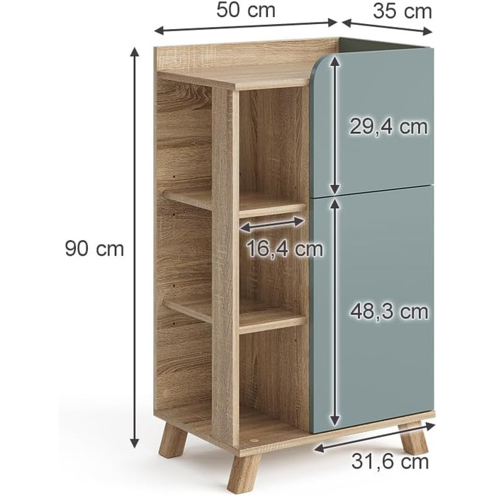 Підлогова тумба Vicco Karen, дуб сонома/синьо-сіра, 50x90 см, з дверцятами і шухлядою