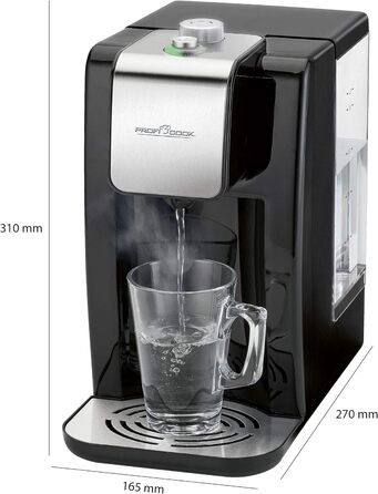 Диспенсер для гарячої води ProfiCook PC-HWS 1145, корпус з нержавіючої сталі, гаряча вода одним натисканням кнопки приблизно за 3 секунди, LED-дисплей із сенсорним керуванням, 2600 Вт (резервуар для води 2,2 літра)