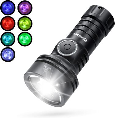 Ліхтарик Wurkkos TS11 Mini LED 2000 люменів з RGB, дальність 616 м, USB-C заряджання, акумулятор 18350, TIR-лінза, чорний, для туризму та активного відпочинку