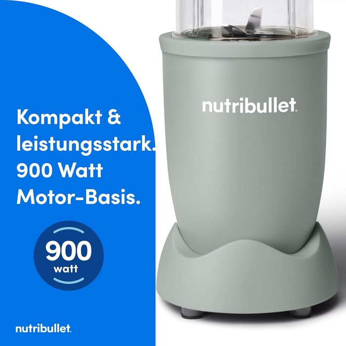 Nutribullet Pro 900 Блендер для смузі та коктейлів, 900 Вт, Оливково-зелений (NB904MASN) - Екстракція поживних речовин, компактний дизайн