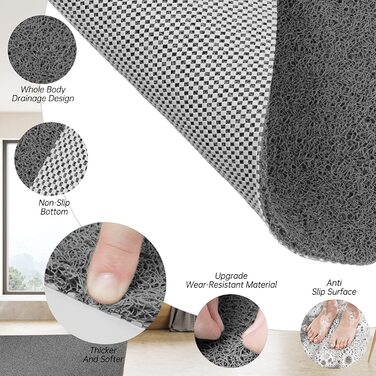 Протиковзкий душовий килимок LY4U 50x80 см, м'який лофа, антигрибковий, ПВХ, для ванної та душової кабіни, сірий