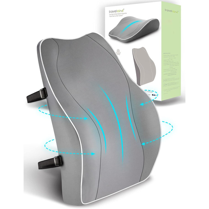 Ортопедична подушка для спини Travel Ease з пам’яттю форми, поперекова підтримка для офісного стільця з антистатичним гіпоалергенним чохлом, сіра