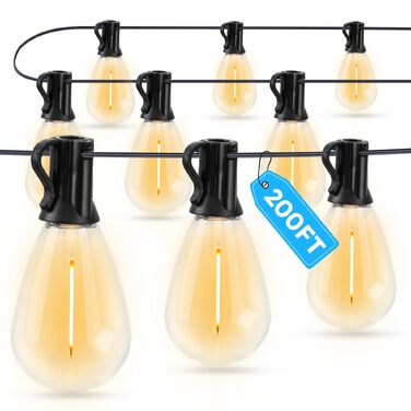 LED гірлянда вулична GvvooHome 60м, водонепроникна, 62 лампи S11, теплий білий 2700K, для тераси, саду, веранди