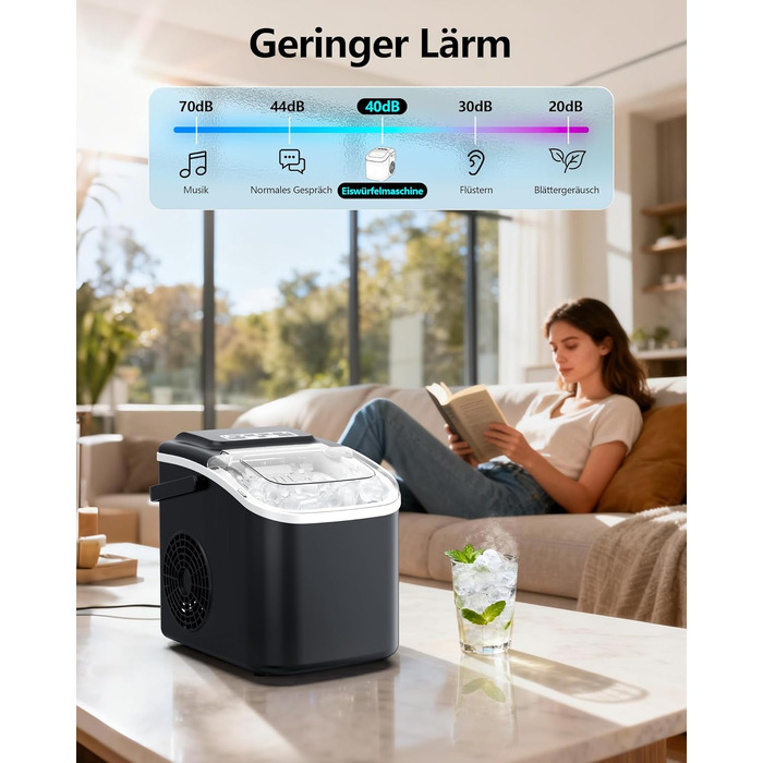 Льодогенератор портативний Klein Ice Maker 12 кг/24год, швидке виробництво льоду (8 кубиків за 6 хв), 2 розміри кубиків, самоочищення для дому, кухні, кемпінгу, вечірок