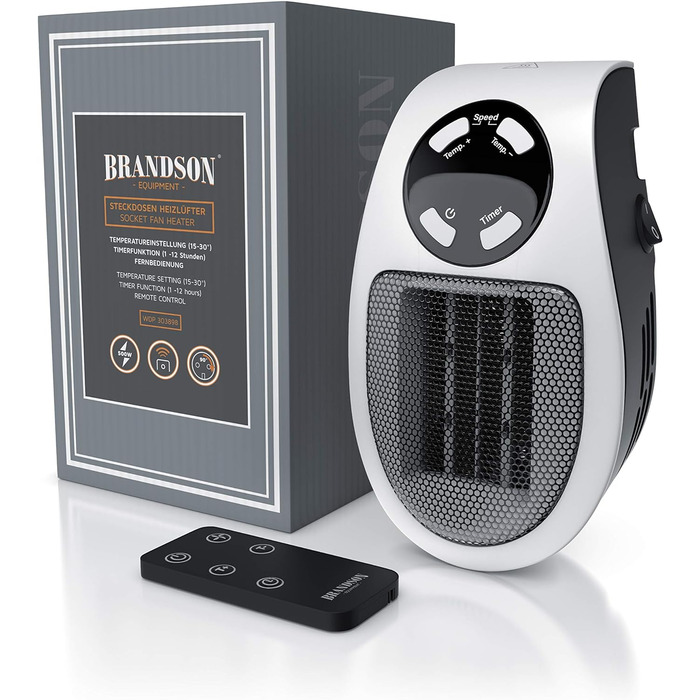 Міні керамічний обігрівач CSL для розетки з термостатом і пультом, 500 Вт, таймер, захист від перегріву, для ванної та спальні