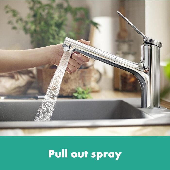 Змішувач кухонний Hansgrohe Zesis M33 з витяжним душем, 2 режими, висота виливу 150 мм, поворотний на 150°, хром