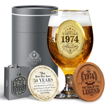Пивний келих з гравіюванням CROWNLY CRYSTAL® 1935 – персоналізований подарунок для чоловіка на 90 років, декор, келих для дідуся, подарунок на 90-річчя
