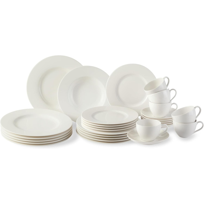 Villeroy & Boch vivo Basic White набір посуду 30 предметів, білий, преміум порцеляна, для сервірування столу, підходить для посудомийної машини та мікрохвильової печі, тарілки, чашки, кераміка, сервіз