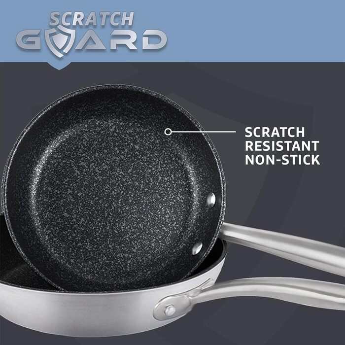 Набір сковорідок з нержавіючої сталі Prestige Scratch Guard для індукції, 2 шт. – антипригарні, діаметром 25 см та 29 см, стійкі до подряпин, можна мити в посудомийній машині