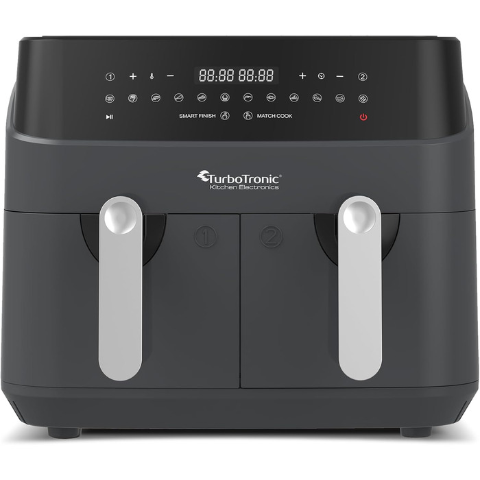 Аерофритюрниця TurboTronic XXL 9L (2x 4,5L) з подвійним кошиком, цифрове керування, 12 програм, без олії, сіра