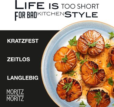 Moritz & Moritz TARENTO 24-елементний набір посуду на 6 осіб, синій – елегантний комплект тарілок із високоякісної кам’яної кераміки: 6 обідніх тарілок, 6 десертних тарілок, 6 супових тарілок та 6 чашок