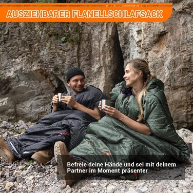 Спальний мішок KingCamp XXL з бавовняного фланелі для дорослих, великого розміру, оливковий, 220x100 см