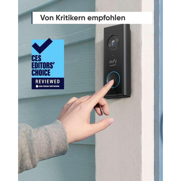 Eufy Security відеодзвінок бездротовий, 2K HD, з камерою, розпізнаванням людей, аудіо, без підписки, легка установка (потрібна HomeBase 2)