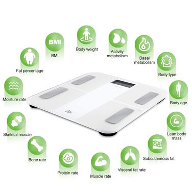 Цифрова вага-аналізатор жиру Uten з Bluetooth, 180 кг, біла, з додатком