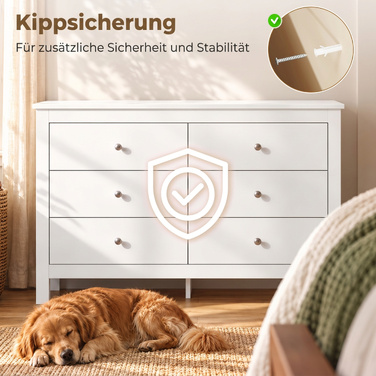 Комод на 6 шухляд, бічний столик (sideboard) з плавним ходом висувних ящиків для спальні, вітальні або передпокою, 118 x 39,5 x 75,5 см, білий