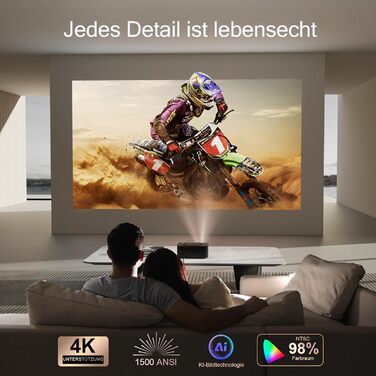 Smart-проектор ONOAYO 4K HDR10 з Dolby Audio, 15000 ANSI люмен, WiFi 6, Bluetooth 5.4, підтримка 800+ додатків, міні-беамер для домашнього кінотеатру, чорний