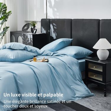 Постільна білизна Deluxe з бавовняного сатину, комплект для двоспального ліжка (220x240 см + 2 подушки 65x65 см), світло-блакитний, дихаюча тканина