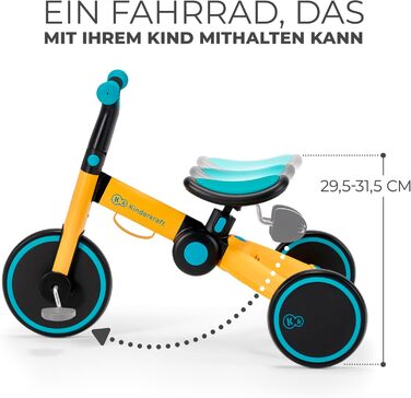 Триколісний велосипед Kinderkraft 4TRIKE 3 в 1: самокат-каталка-велосипед, жовтий, для дітей від 12 місяців до 5 років