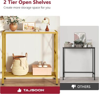 Консольний столик для передпокою Tajsoon, вузький двоярусний вхідний столик у вітальню та офіс, білий з золотим