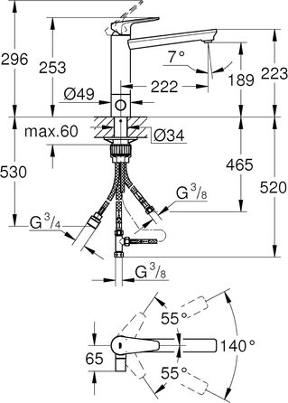 Змішувач кухонний GROHE BauEdge з високим виливом, поворотний на 360°, хром (31367001)