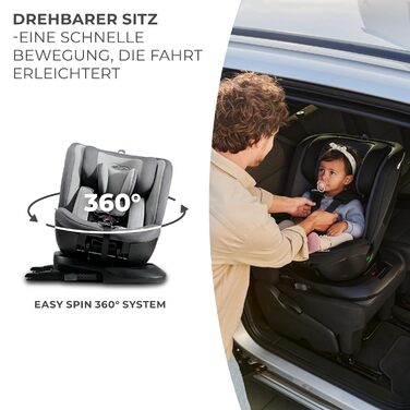 Дитяче автокрісло Kinderkraft XPEDITION2 I-Size 0-36 кг, 360°, Isofix, сіро-гранітне, регульована спинка та підголівник
