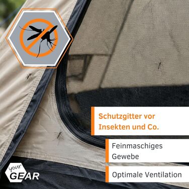 Намет-тіпі your GEAR Zelt Lido для кемпінгу та фестивалів на 4 особи, пірамідальний намет з водовідштовхувальним покриттям 5000 мм, захистом від комах та UV 50+ (Бежевий)