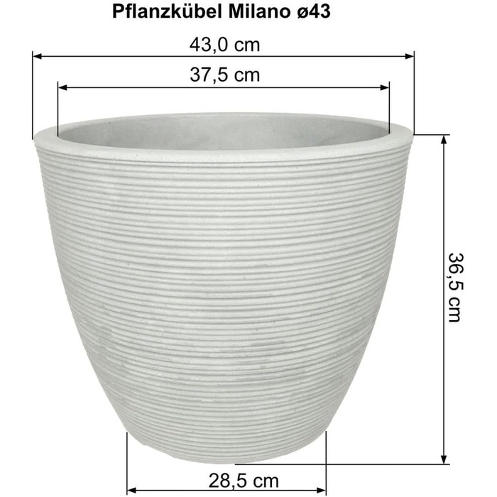 Квітчар Milano - круглий горщик для квітів - вологостійкий горщик - стійкий до УФ-випромінювання - горщик для рослин - кашпо - діаметр 58 см (діаметр 43 см, антрацит)