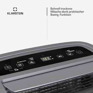 Електричний осушувач Klarstein DryFy 20L - 400W, 20л/день, 5л бак, 46dB, Auto-Swing, таймер, режим сушіння білизни, для дому та офісу, білий (40л, нержавіюча сталь)