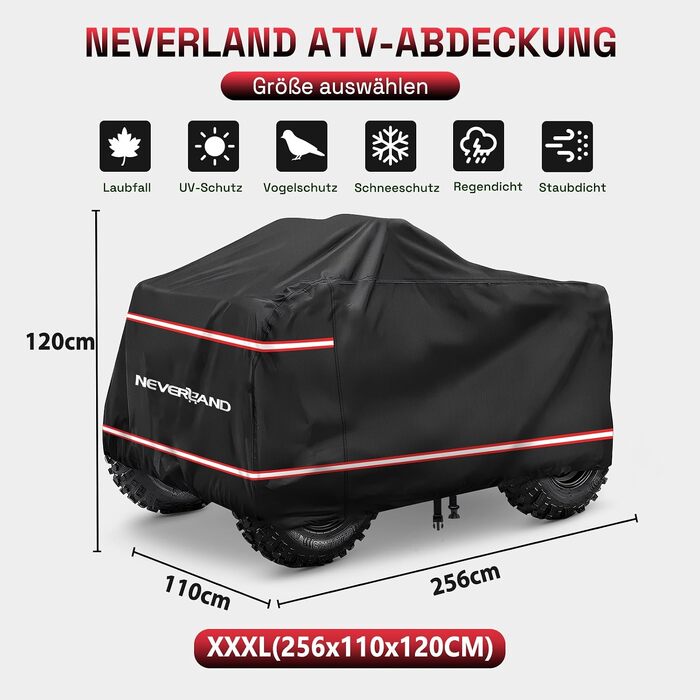 Водонепроникний чохол для квадроцикла NEVERLAND Quad ATV XXXL (256 x 110 x 120 см), чорно-сріблястий