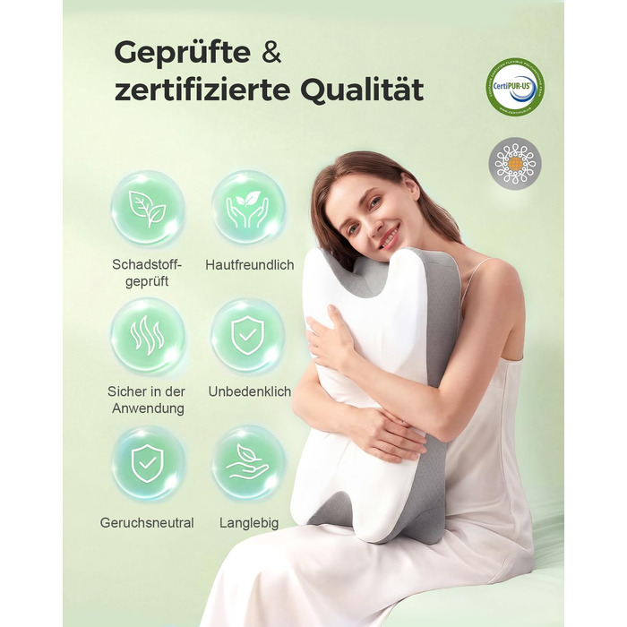 Ортопедична подушка для шиї з піни Memory Foam, ергономічна підтримка для комфортного сну, з підставкою під руки для сну на спині, животі та боку, сіро-біла