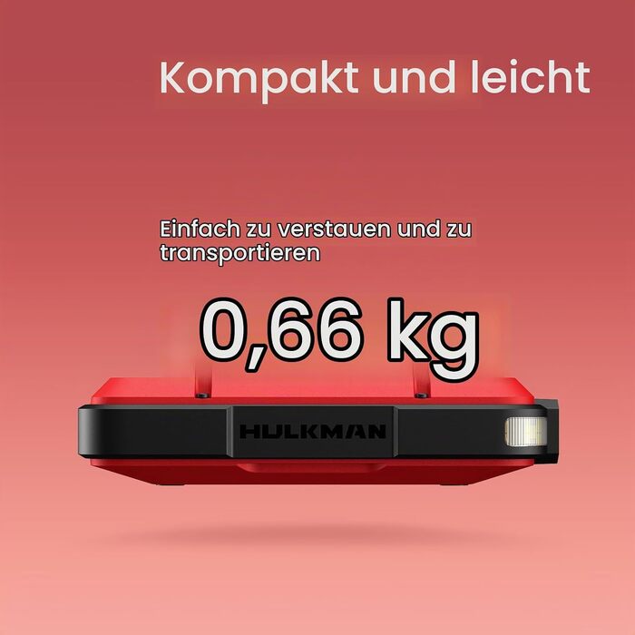 Бустерний пускач HULKMAN Alpha Ultra Red 1000A 37Wh для авто 12В, портативний jump starter для бензинових (до 6.5L) та дизельних (до 3.0L) двигунів, IP65, LED-дисплей