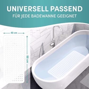 Протиковзкий килимок Engelbach для ванни, 88x40 см, білий, 100% BPA-free, з 2 гачками, антипліснявий, машинне прання