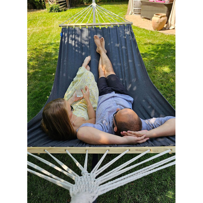Гамак з підставкою Potenza Outdoor для 2 осіб XXL (220x160 см), витримує до 200 кг, стійкий до погодних умов, сірий