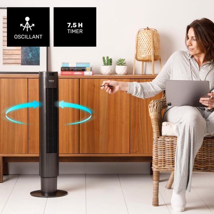 Вентилятор вежний Taurus Babel RCH 50W, 86 см, сірий: 4 режими, таймер, пульт, сенсорне управління