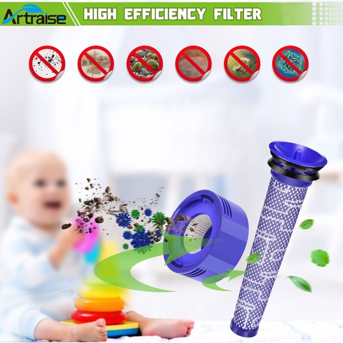 HEPA-фільтри Artraise V8 для Dyson V8/V7, комплект 6 шт (3 післямоторних, 3 передмоторних), змінні фільтри для пилососів Dyson Animal/Absolute, сумісність DY-96566101, DY-96747801