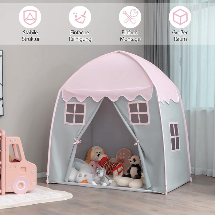 Дитячий ігровий будиночок GOPLUS, XL, 143x100x155 см, з сумкою, килимком, дверцятами на блискавці та 4 вікнами, для 2-3 дітей від 3 років (Рожевий)