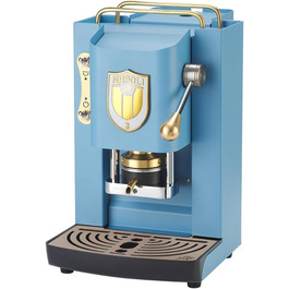 Кавова машина FABER Pro Deluxe Scudetto для ESE-подушок 44 мм, бірюзова з латунною обробкою, прес для кави з латуні, біле лого Napoli Campione
