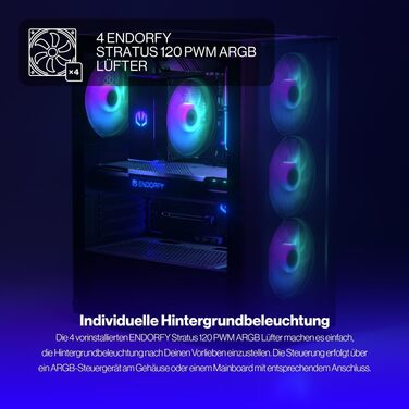 Ігровий корпус ENDORFY Ventum 200 ARGB ATX з 4 ARGB вентиляторами, загартованим склом та mesh-панеллю, компактний форм-фактор, широка сумісність з охолодженням