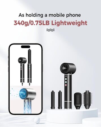 Air Styler 5 в 1 з іонізацією: Фен-щітка, випрямляч, авто-завивка 110 000 RPM, швидке сушіння, чорний