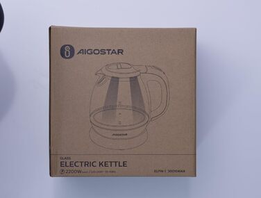 Електрочайник Aigostar Elfin 1 л з боросилікатного скла з LED-підсвіткою, 2200 Вт, BPA-free, швидке кип'ятіння, захист від перегріву, чорний