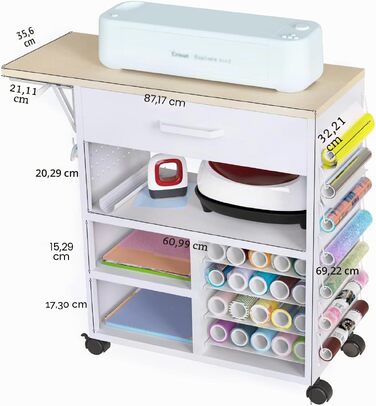 Візок для гарячого пресу та організації Cricut, білий 75 см, GYC-01 - ідеальне рішення для рукоділля