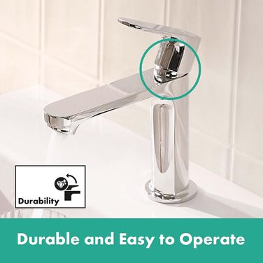 Змішувач для ванної кімнати Hansgrohe Rebris S з висувною поплавковою каналізацією, економічний (CoolStart), хром, 72519000, висота виливу 109 мм, EcoSmart
