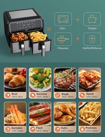 Інскій аерофритюрниця подвійна 8 л, 8 програм, 2 кошики, без олії, Dual Cook, Shake, XL