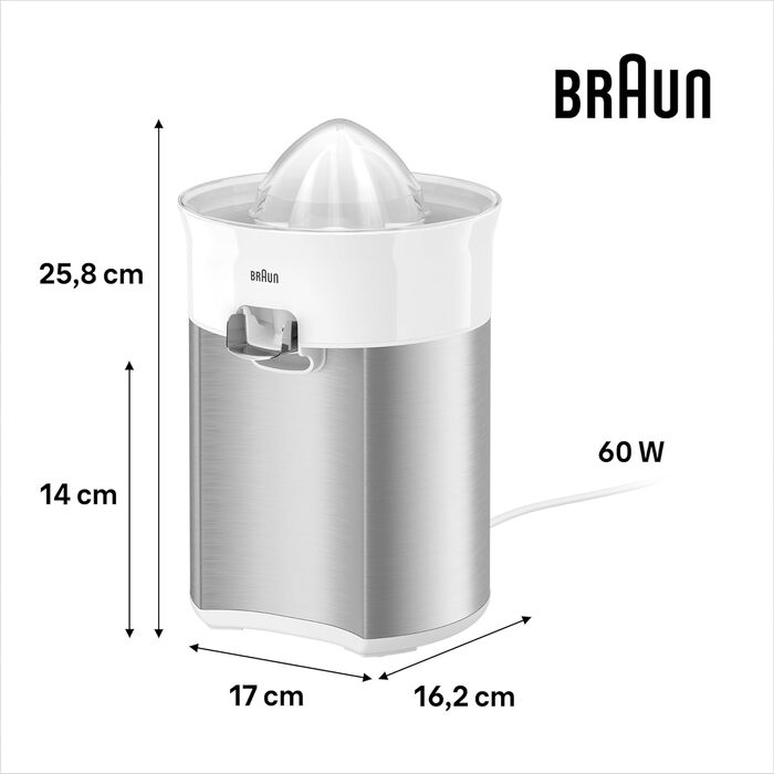 Цитрусовий прес Braun CitrusQuick 5 CJ5050 BK: Електричний, з автоматичним стартом/стопом, антикрапельним носиком, легке очищення, білий