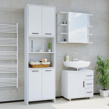 Комплект меблів для ванної Vicco Maris, білий, 3 предмети: пенал, дзеркальна шафа, тумба під умивальник