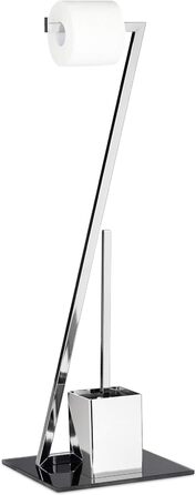WC гарнітура Relaxdays GLASS 77x25x25 см, тримач для туалетного паперу та щітка, скло і метал, стійка, сріблясто-чорна, для ванної кімнати