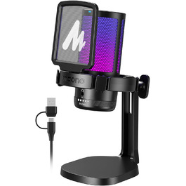 Ігровий USB мікрофон MAONO DGM20 з шумозаглушенням, конденсаторний для стрімінгу, подкастів, студії, сумісний з ПК, PS5/PS4, Mac, RGB-підсвітка, сенсорне вимкнення, регулятор гучності