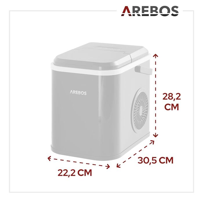 Машина для приготування льоду Arebos 12 кг/24 год | Чорна | З самоочищенням, тихою роботою та вікном для контролю рівня льоду